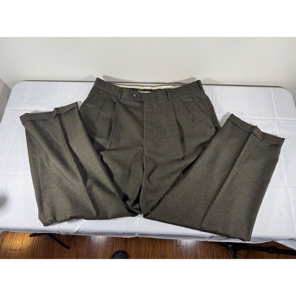 Principe Mens 36 Wool Cashmere Pleated Cuffed Dress Pants Olive Green Italy